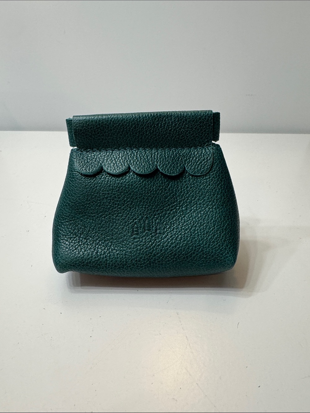 Portland Leather Pebbled Mini Scallop-Trim Pouch in Forest Green
